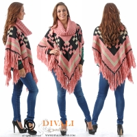 Poncho Aztec Rouge met loss coll