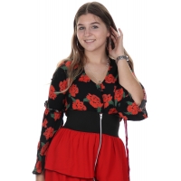 Lupito Top Rose Print Black
