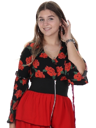 Sale Blouse Lupito Rose Print Black