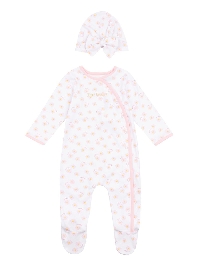 Daisy Asymmetric Sleepsuit & Bow Turban Set Bright White