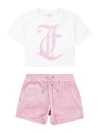 Tonal Print Tee And Velour Short Set