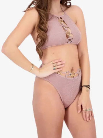 Sale Bikini Halter Headlogos Solid Color Mauve