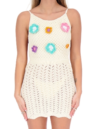 Jurk Crochet Flowers Creme