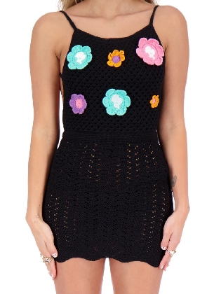 Jurk Crochet Flowers True Black