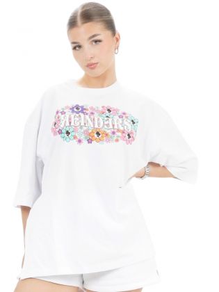 T-shirt Os Splits Flowers White