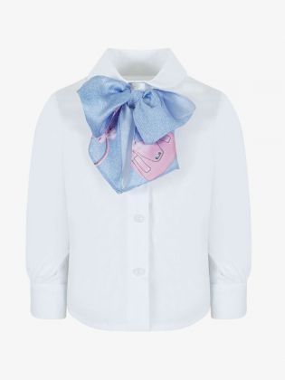 Blouse Bow White-Blue