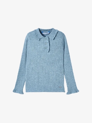 L/s Ribbed Knit Polo          H.bluebell