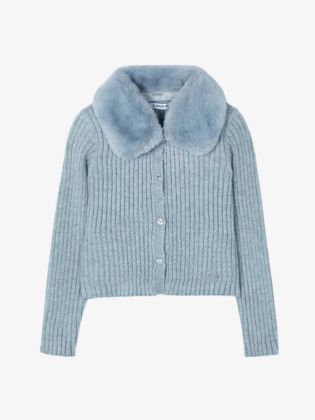 Faux Fur Collar Cardigan      H.bluebell