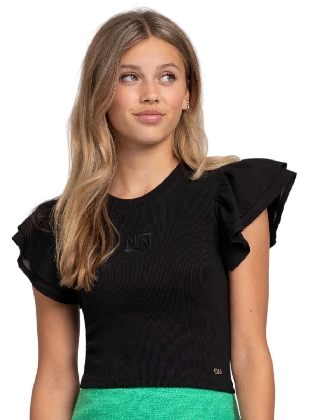 NIK EN NIK T-SHIRT Volant Sleeve Rib Black