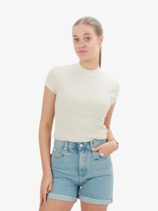 Dames Shirt Seaming Rib Slim Tee Icicle