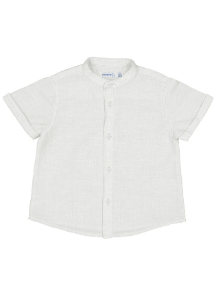 S/s Linen Mao Collar Shirt    White