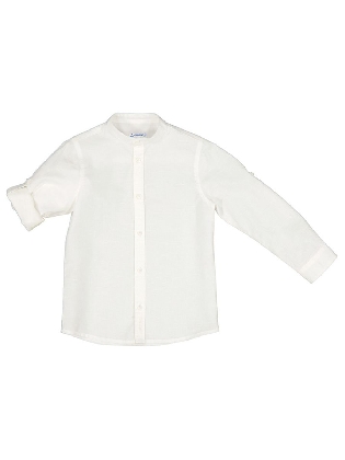 L/s Mao Collar Linen Shirt    White