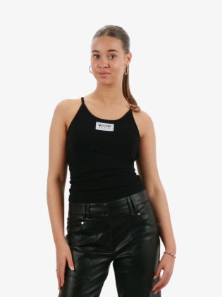 Dames Top Zwart Rib Embleem