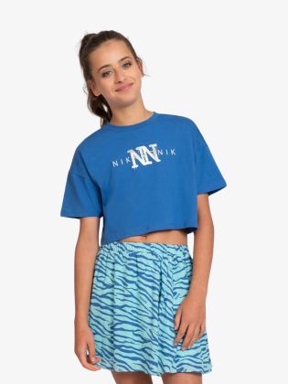 Meisjes Shirt Crop Spray Nautical Blue