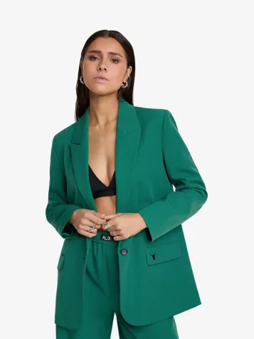 Dames Blazer Pinstripe Relaxed Deep Green