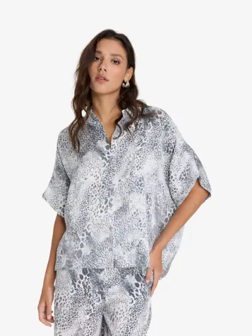 Dames Blouse Animal Oversized Mid Grey