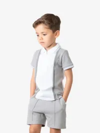 Caramelo Jongens Set Polo Zip Short Grey