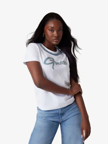 Dames T-shirt Jeans Chain Pure White