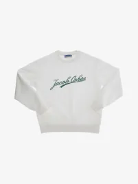 Jacob Cohen Junior Jongens Sweater Stampa Logo Corsivo Off White Verde