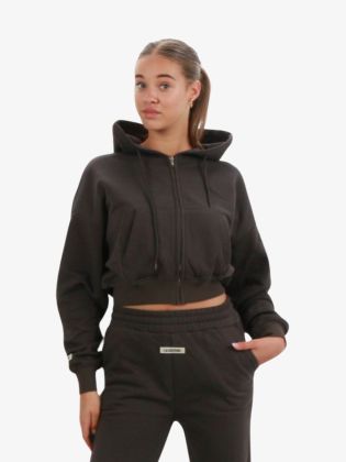 Dames Vest Essential Cropped Hoodie Donkergrijs