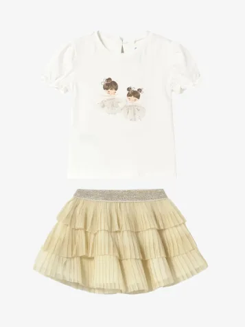 Meisjes Set Rok Champagne