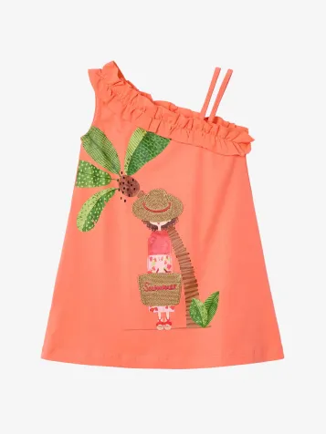 Meisjes Jurk Off Shoulder Tangerine
