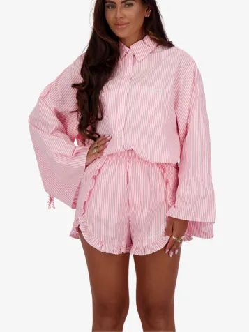 Dames Short Ruffles White Prism Pink