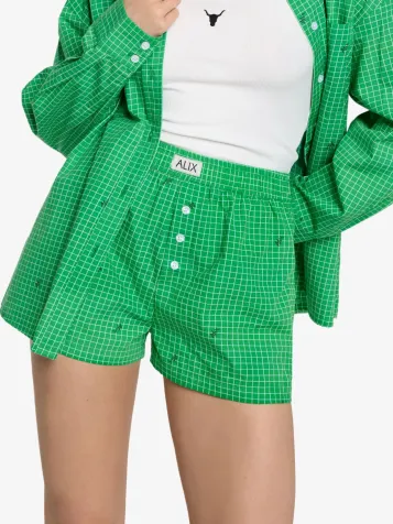 Dames Short Checker Bright Green