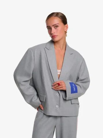 Dames Blazer Coated Herringbone Soft Grey Melange