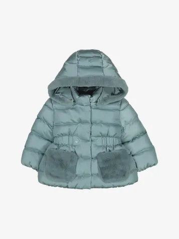 Meisjes Winterjas Satin Aqua