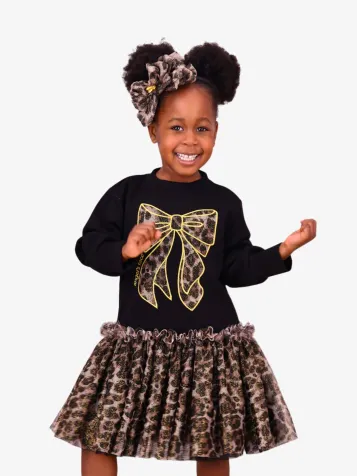 Meisjes Jurk Juniper Sweatdress Leopard Tulle Bow Zwart
