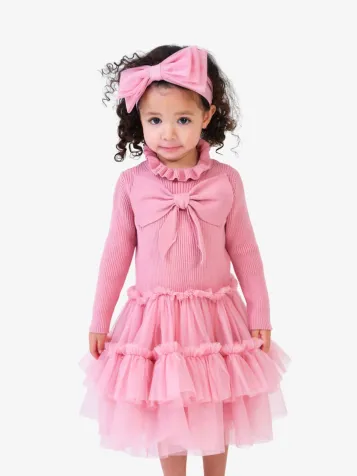 Meisjes Baby Jurk Bliss Knitted Tulle Tea Rose