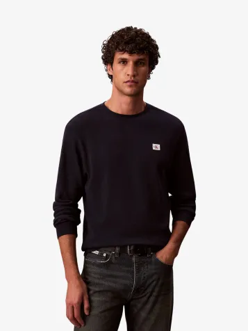 Heren Longsleeve Wafel Badge Dark Sapphire