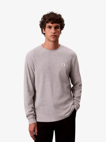 Heren Longsleeve Wafel Badge Heroic Grey
