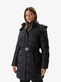 Guess Dames Winterjas Imma Logo Midi Puffer Zwart