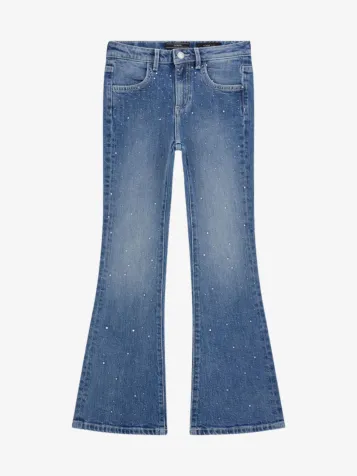 Meisjes Spijkerbroek Denim Flare Rhinestones Blue Iridescent Was