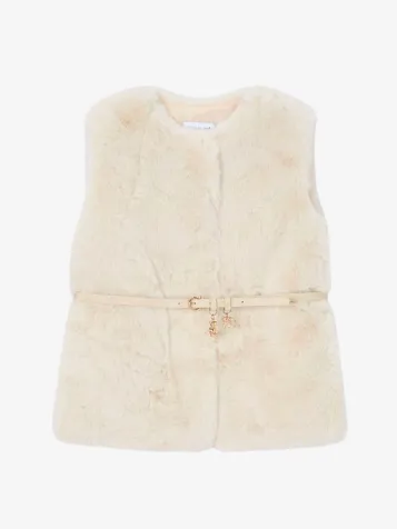 Meisjes Gilet Fur Belt Sand