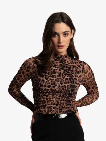 Dames Top Luck Leopard Toffee