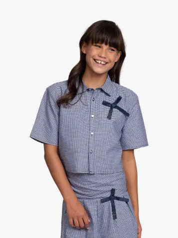 Meisjes Blouse Polly Off White Royal Blue
