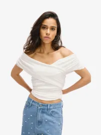 Refined Department Dames Top Elma Cross Short Sleeve Wit