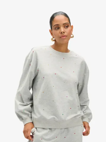 Dames Sweater Jayne Oversized Studs Grey Melange