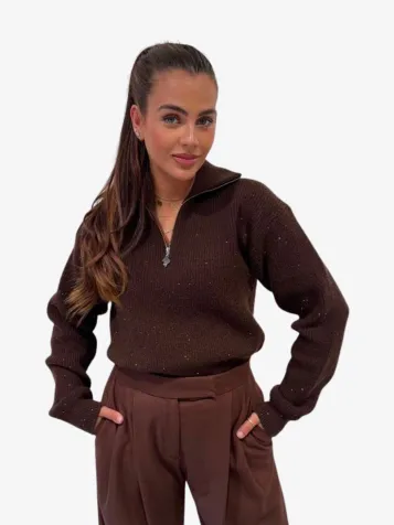 Dames Trui Pia Sequins Chesnut Chocolate