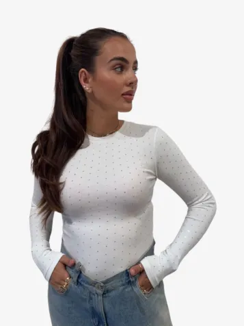 Dames Longsleeve Ribb Diamonds Wit