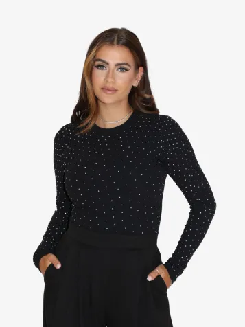 Dames Longsleeve Ribb Diamonds Zwart