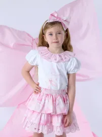 Adee Meisjes Set Rok Riri Strik Broderie Bright Wit