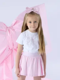 Adee Meisjes Set Skort Rose Strik Bright Wit