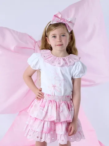 Meisjes Set Rok Riri Strik Broderie Bright Wit