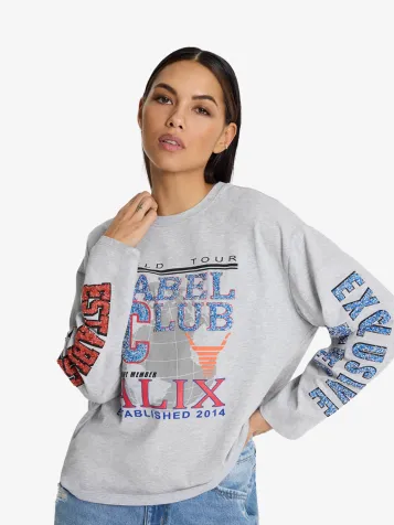 Dames Longsleeve T-shirt Fancy Print Light Grijs Melange