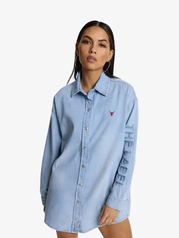 Dames Spijkerblouse Flowy Oversized Light Blauw Denim