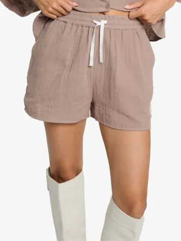 Dames Short Crinkle Taupe